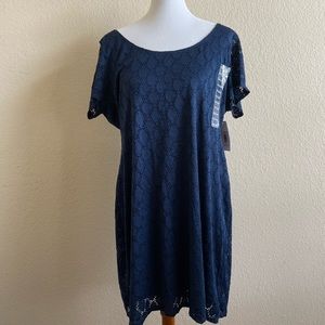 NWT Issac Mizrahi Navy Eyelet S/S Shift Dress XXL